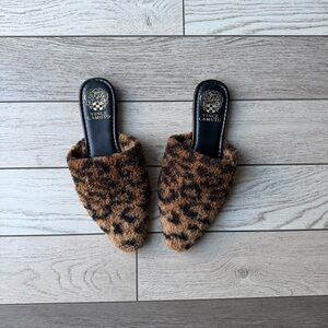 Vince Camuto Leopard Faux Fur Pointed Slide Mules in Brown and Black size 7